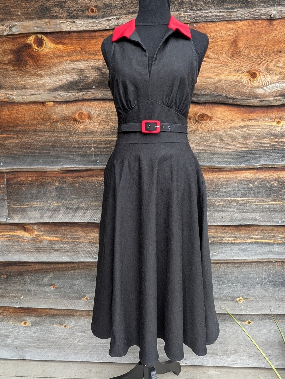 Y2K Vintage Stop Staring! Black Red Rockabilly Swing Dress Medium